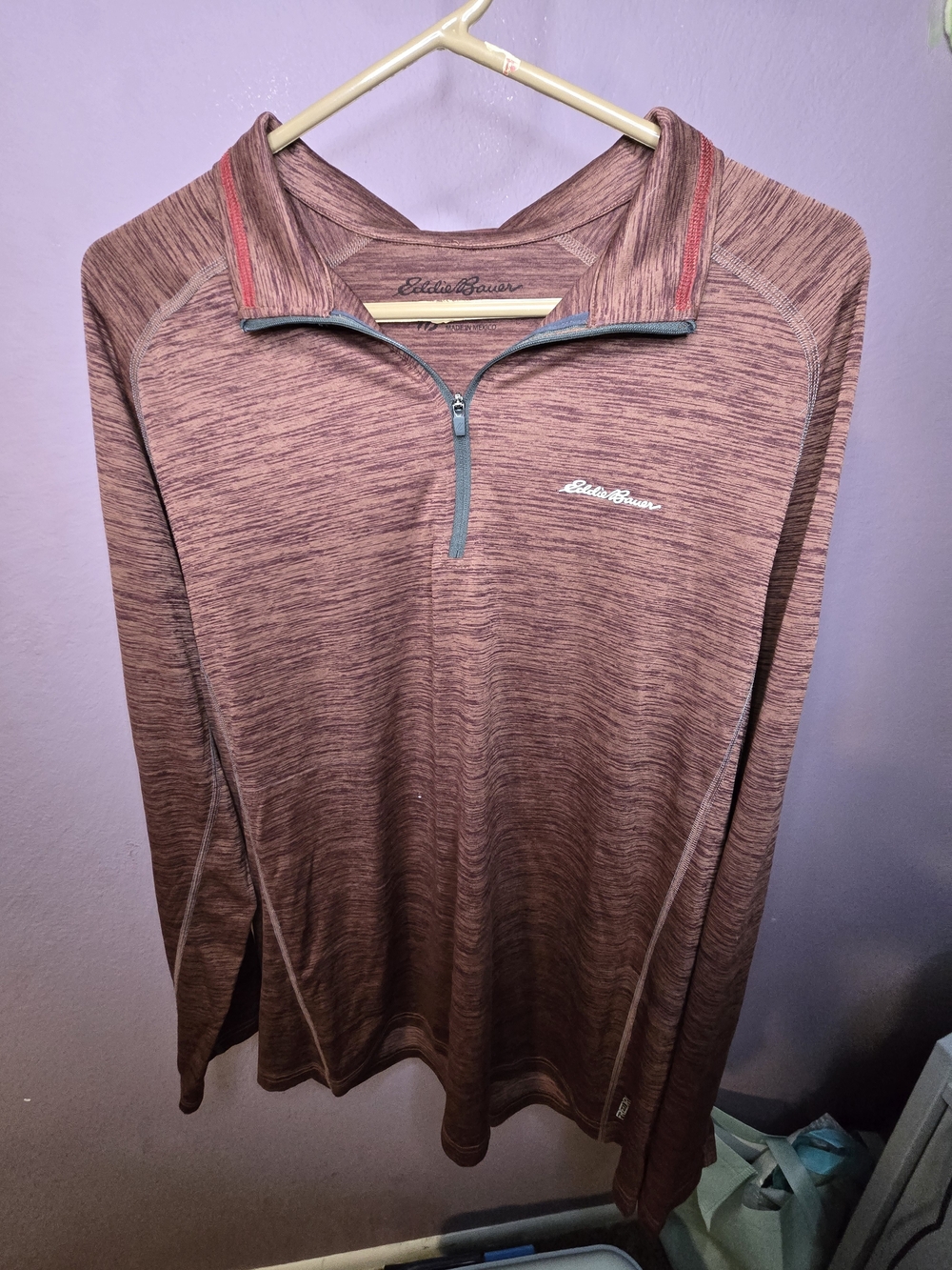 Eddie Bauer Men’s Half-Zip Long Sleeve Shirt - Heathered Maroon